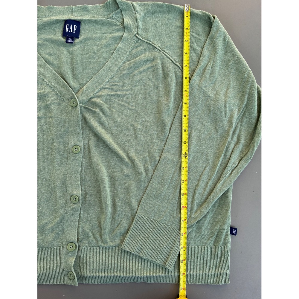 Gap Women XXL Sage Green Linen Blend V-Neck Cardigan Sweater Raglan Sleeve - Picture 4 of 6